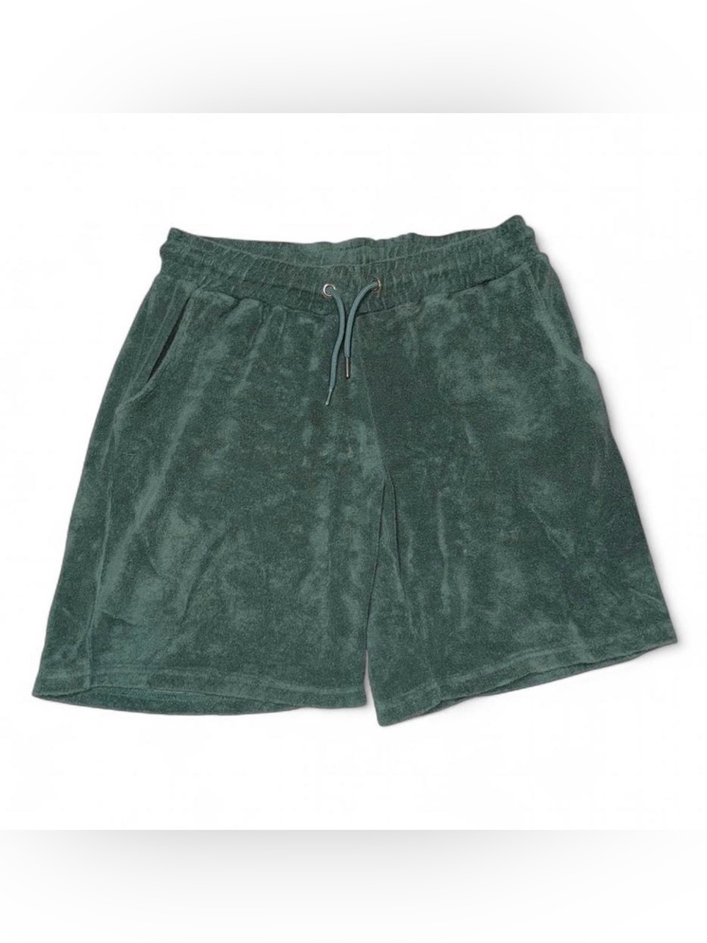 Boohoo Mens Dark Green Terry Drawstring Athletic Shorts